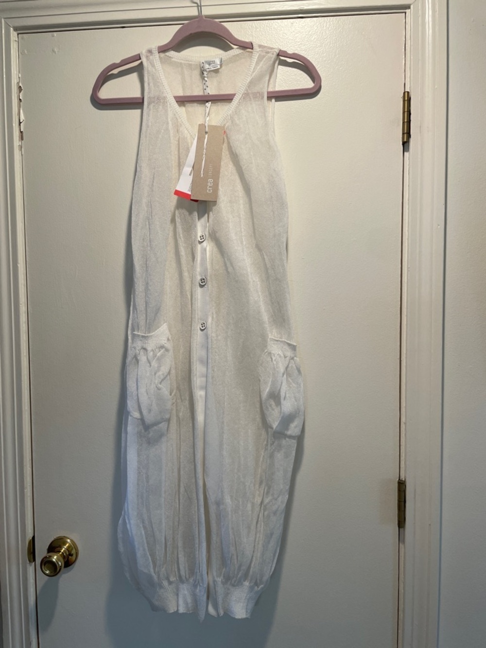 Crea Concept Lightweight White Knit Sheer Button-Front  Sweater Vest NWT